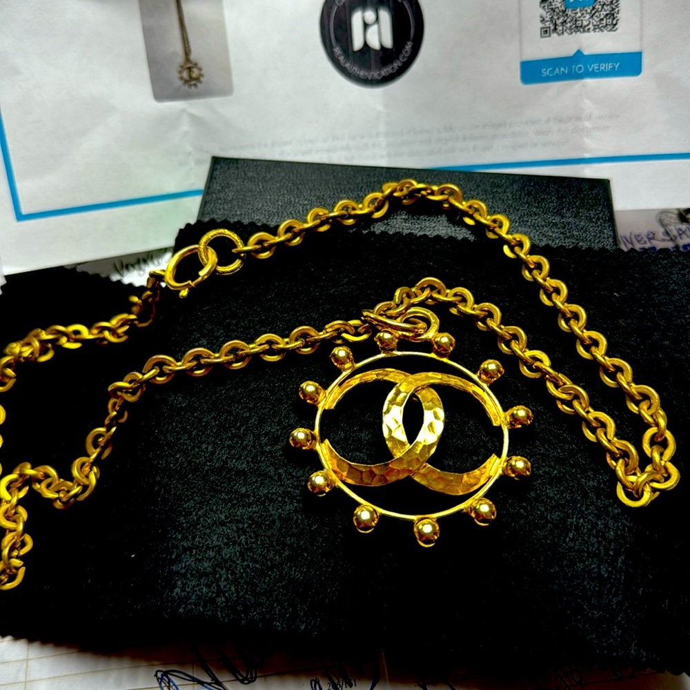 CHANEL 24K PLATED CC MEDALLION NECKLACE.